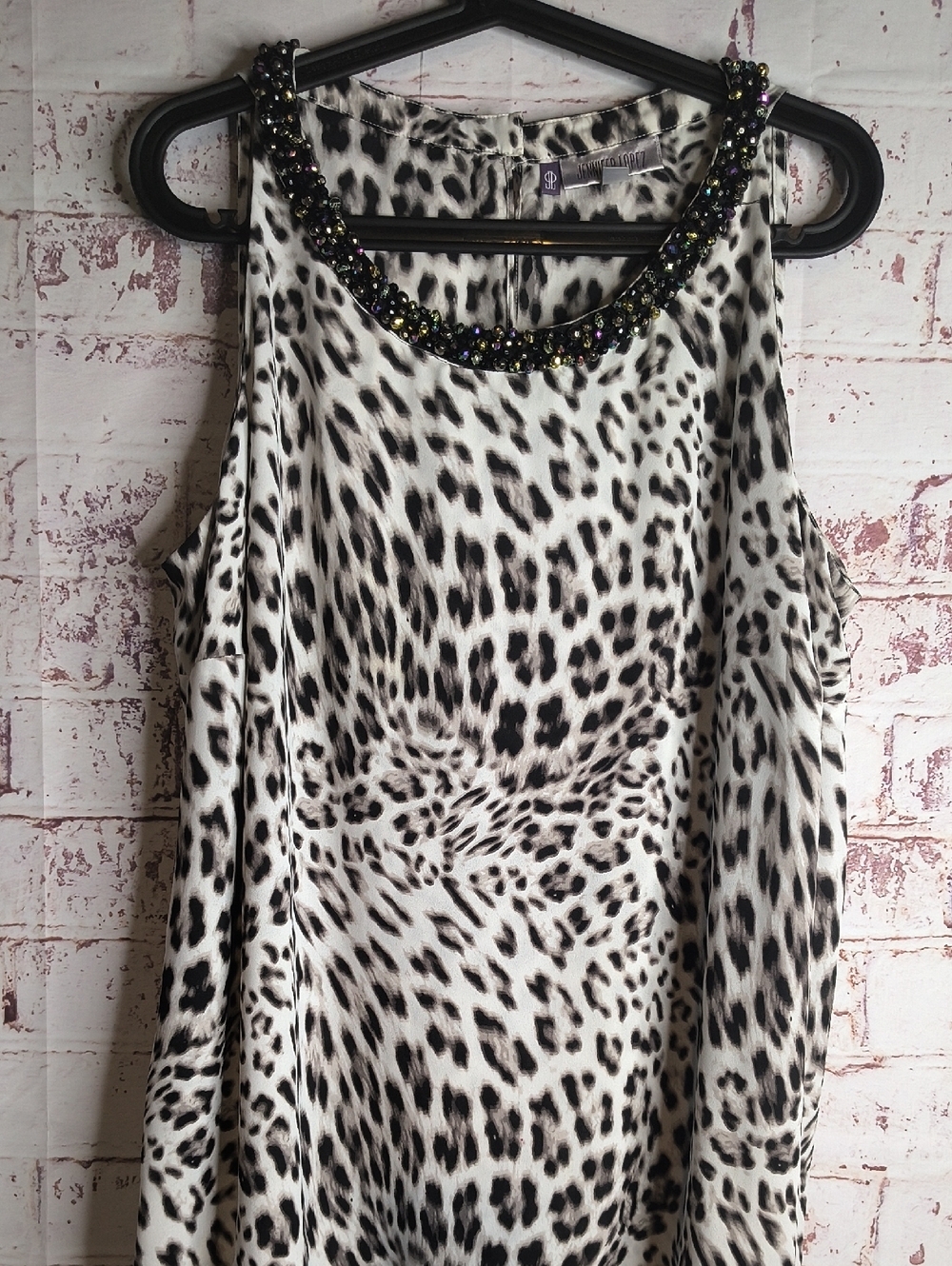 Jennifer Lopez Leopard Print Beaded Neckline 1X Sleeveless Top